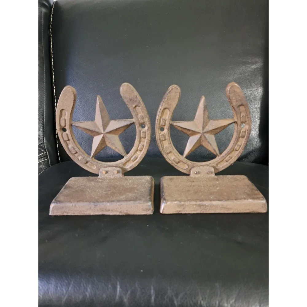Vintage Cast Iron Texas Star In‎ Horseshoe Bookend Set Of 2